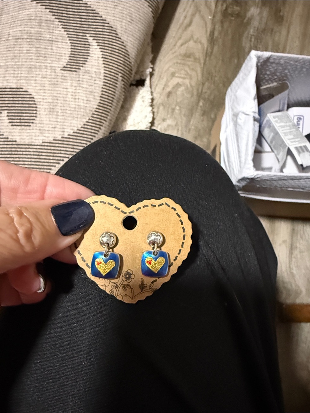 Brighton Golden Heart Blue Enamel Post Earrings Gold Heart - Very Retired NWOT